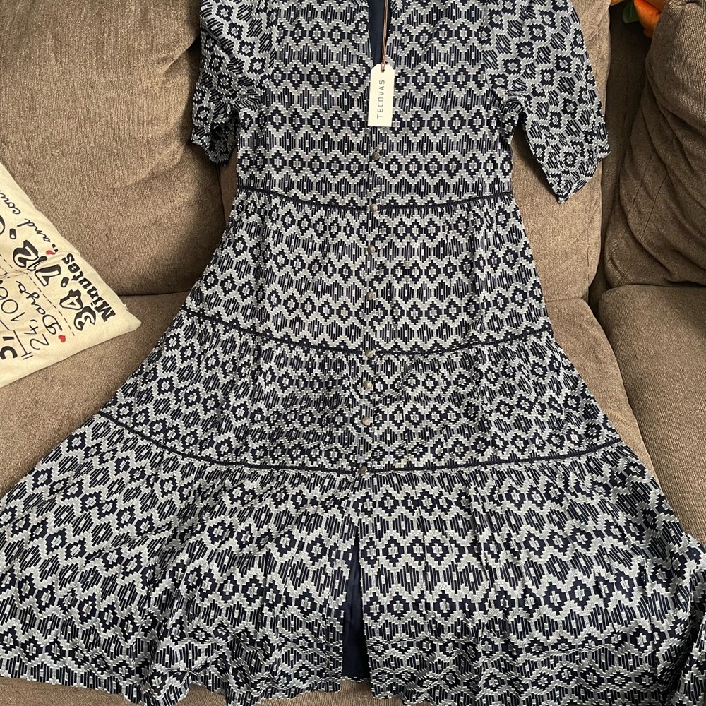 Navy and White Patterned Dress